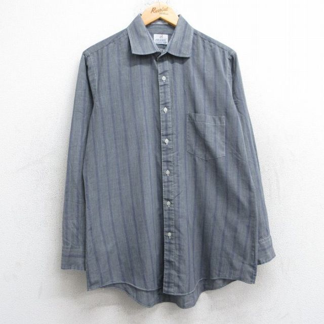 L★古着 バンヒューセン 長袖 シャツ メンズ 90年代 90s グレー他 ストライプ 25sep12 中古 トップス