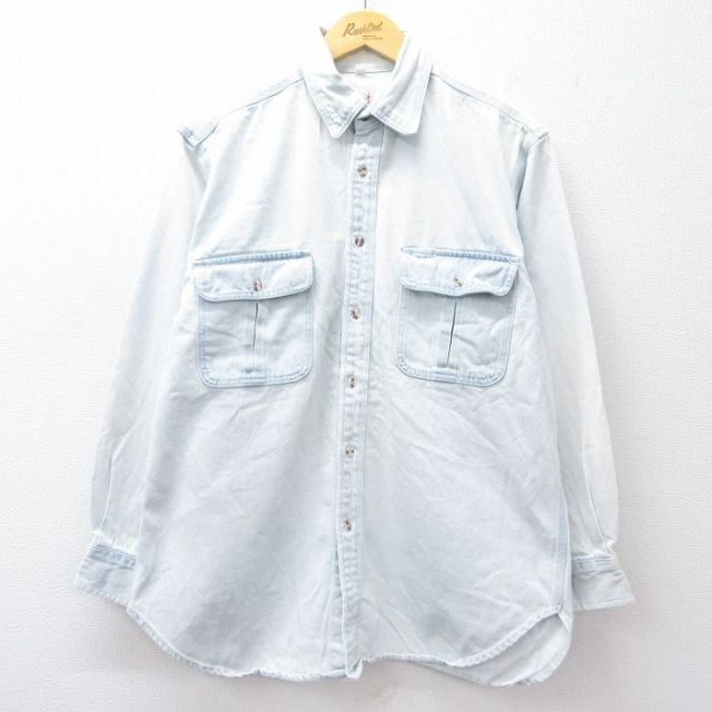 L★古着 Wear Guard 長袖 シャツ メンズ コットン 薄紺 ネイビー デニム 【spe】 25sep13 中古 トップス