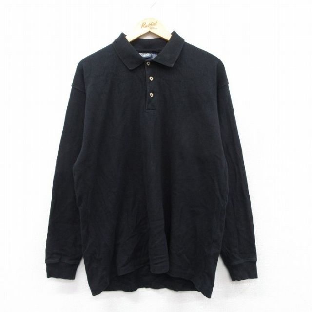 【20%OFF】XL★古着 バンヒューセン 長袖 ポロ シャツ メンズ 90年代 90s コットン 黒 ブラック 25sep19 中古 トップス