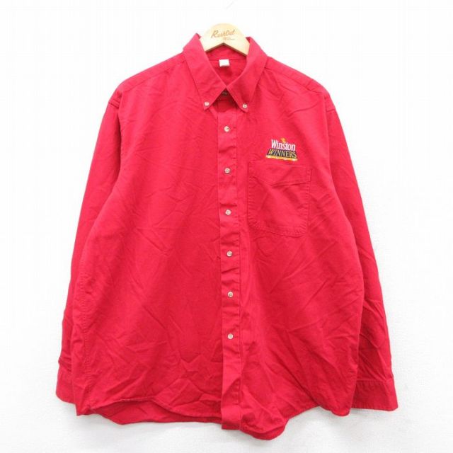 XL★古着 長袖 シャツ メンズ 90年代 90s ウィンストン タバコ 大きいサイズ ボタンダウン USA製 赤 レッド 25sep19 中古 トップス