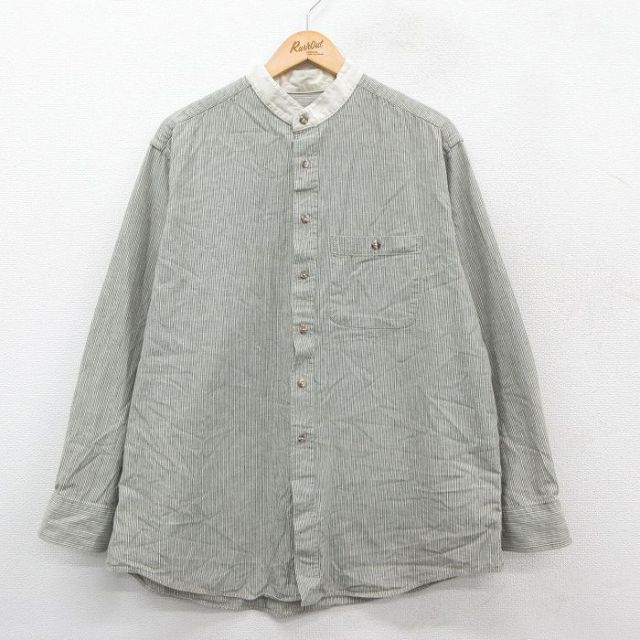 90s 長袖シャツ ストライプ カーキ XL | 古着