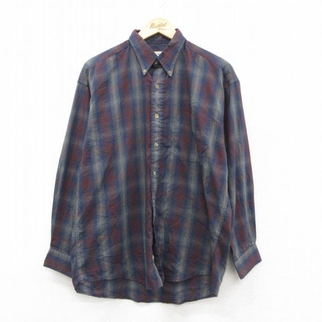 【20%OFF】L★古着 長袖 シャツ メンズ 00年代 00s ボタンダウン 紺他 ネイビー オンブレ チェック 【spe】 25sep24 中古 トップス