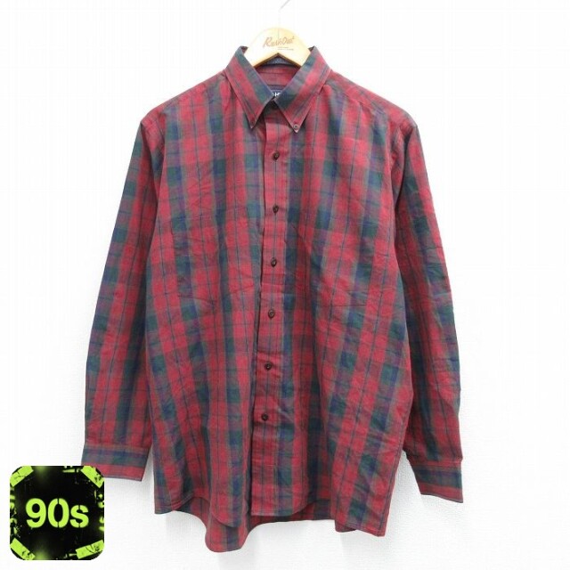 【50%OFF】バンヒューセン 90s 長袖シャツ チェック バーガンディ L | 古着