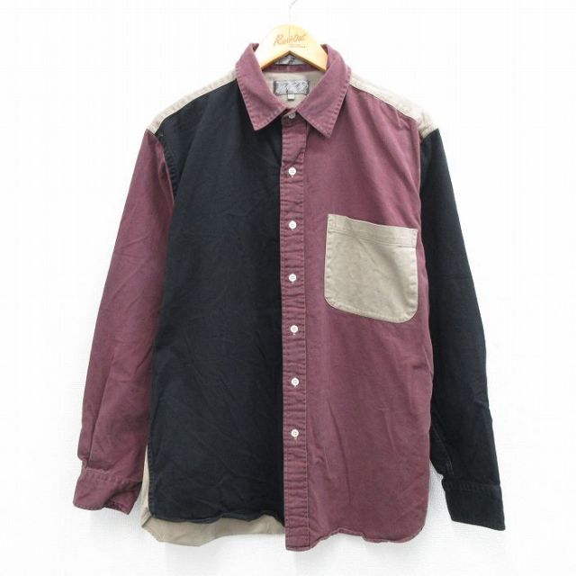 【20%OFF】L★古着 長袖 シャツ メンズ マルチカラー クレイジーパターン コットン エンジ系他 【spe】 25sep25 中古 トップス