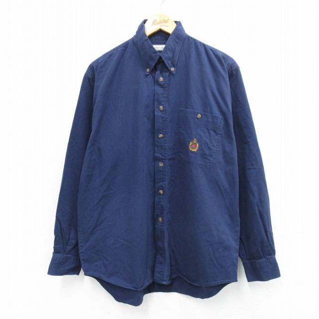 【20%OFF】L★古着 ビューグルボーイ 長袖 シャツ メンズ 00年代 00s コットン ボタンダウン 濃紺 ネイビー 25sep25 中古 トップス