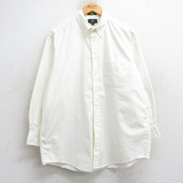 XL★古着 長袖 シャツ メンズ 90年代 90s オックスフォード コットン ボタンダウン 白系 ホワイト 25sep26 中古 トップス