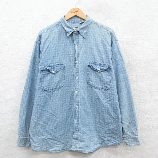 XL★古着 長袖 シャツ メンズ コットン 薄紺 ネイビー 25sep29 中古 トップス