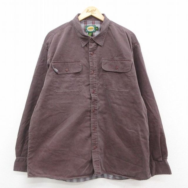 XL★古着 カベラス 長袖 シャツ メンズ 00年代 00s 大きいサイズ ロング丈 コットン 茶 ブラウン 【spe】 25sep30 中古 トップス