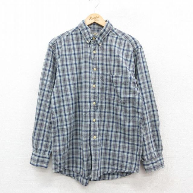 【20%OFF】L★古着 長袖 シャツ メンズ コットン ボタンダウン グレー系他 チェック 25sep30 中古 トップス