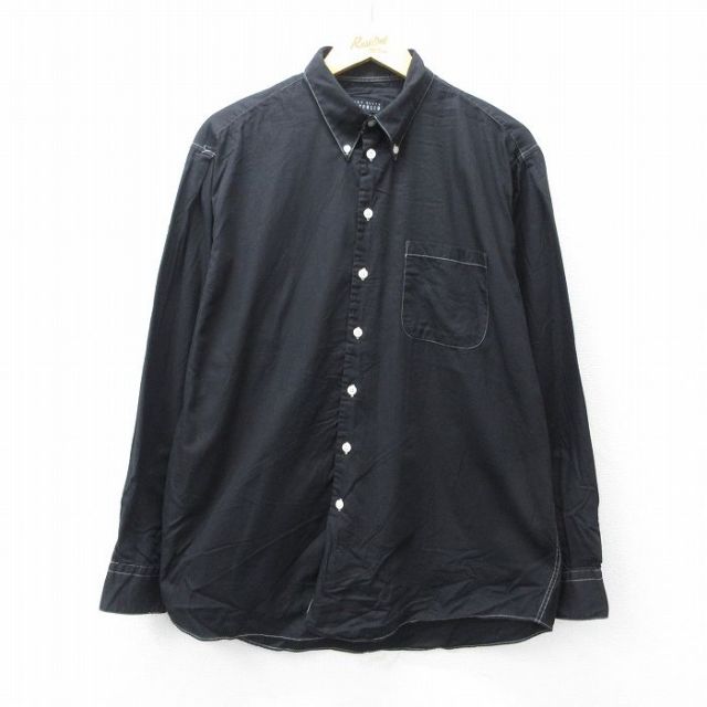 XL★古着 ペリーエリス 長袖 シャツ メンズ ボタンダウン 黒 ブラック 25oct01 中古 トップス