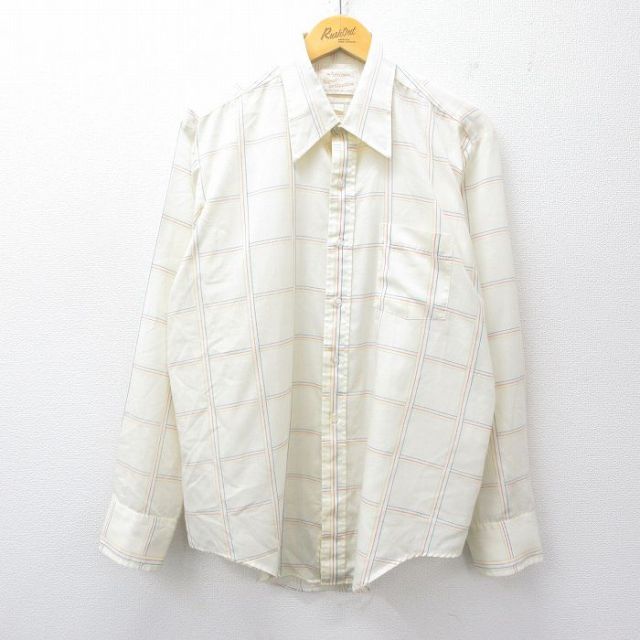 XL★古着 アロー 長袖 シャツ メンズ 80年代 80s 大きいサイズ USA製 生成り他 チェック 25oct01 中古 トップス