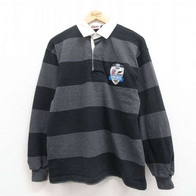 L★古着 バーバリアン 長袖 ラガー シャツ メンズ AIG コットン カナダ製 黒 ブラック ボーダー 25oct02 中古 トップス