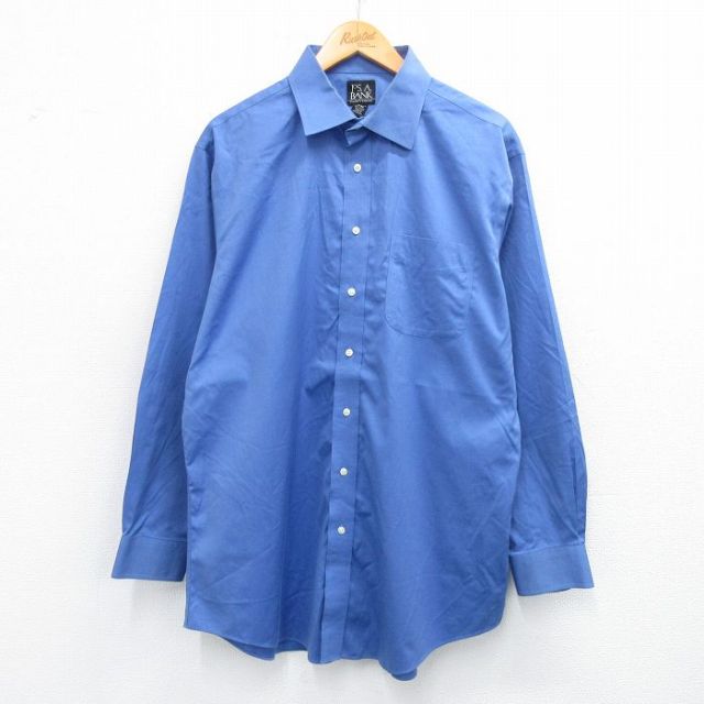 XL★古着 JOS A BANK 長袖 シャツ メンズ ロング丈 コットン 薄紺 ネイビー 25oct02 中古 トップス