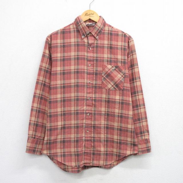 L★古着 長袖 シャツ メンズ 90年代 90s ボタンダウン USA製 赤系他 レッド チェック 25oct03 中古 トップス