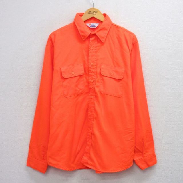 XL★古着 長袖 シャツ メンズ 80年代 80s 大きいサイズ USA製 オレンジ 25oct03 中古 トップス