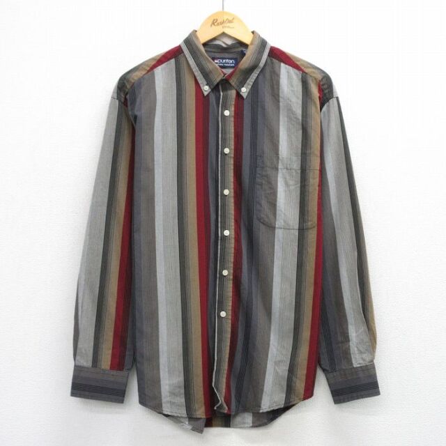 XL★古着 ピューリタン 長袖 シャツ メンズ 00年代 00s グレー他 ストライプ 25oct08 中古 トップス