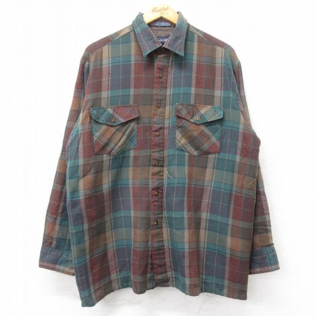 【20%OFF】XL★古着 バンヒューセン 長袖 シャツ メンズ 90年代 90s 濃緑他 グリーン チェック 25oct17 中古 トップス