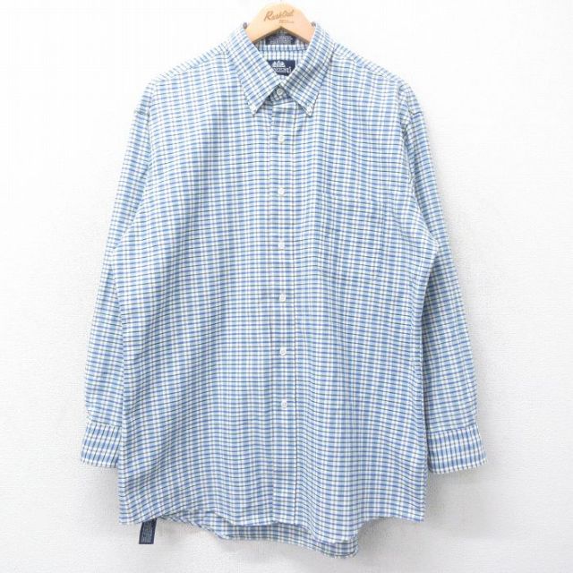 【20%OFF】XL★古着 長袖 シャツ メンズ ボタンダウン 薄紺他 ネイビー チェック 25oct17 中古 トップス