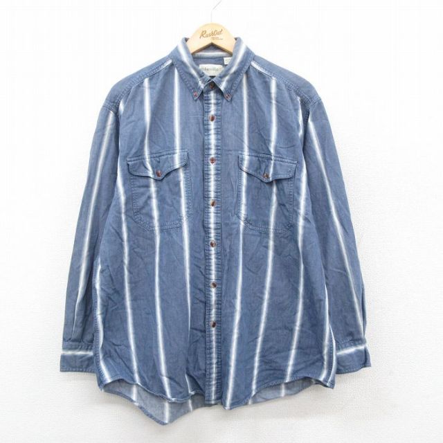 XL★古着 セントジョンズベイ 長袖 シャツ メンズ 90年代 90s 大きいサイズ コットン ボタンダウン 紺他 ネイビー 25oct17 中古 トップス