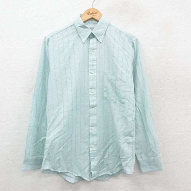 M★古着 アロー 長袖 シャツ メンズ 90年代 90s ボタンダウン USA製 薄青緑他 ストライプ 25oct17 中古 トップス