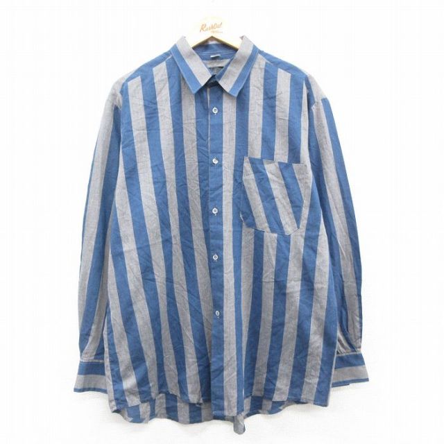 XL★古着 長袖 シャツ メンズ 80年代 80s 紺他 ネイビー ストライプ 25oct18 中古 トップス