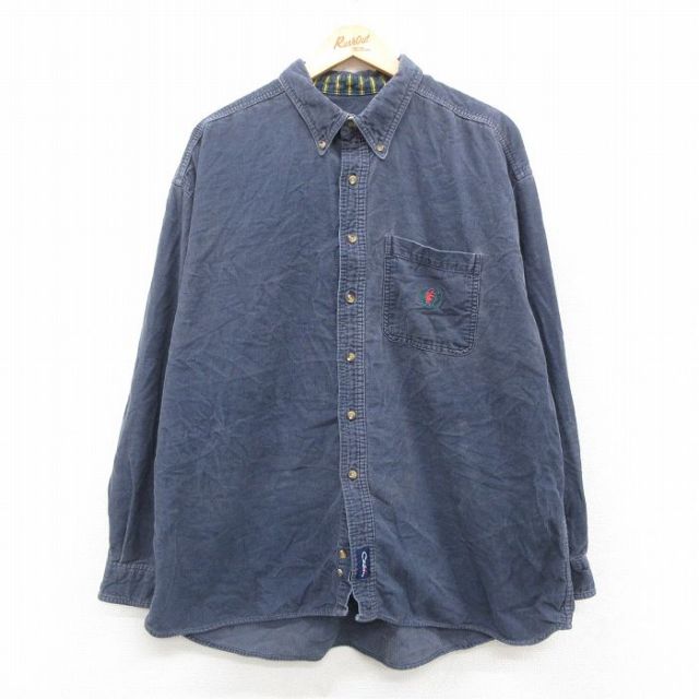 カタリナ 長袖シャツ ワンポイントロゴ ネイビー XL | 古着