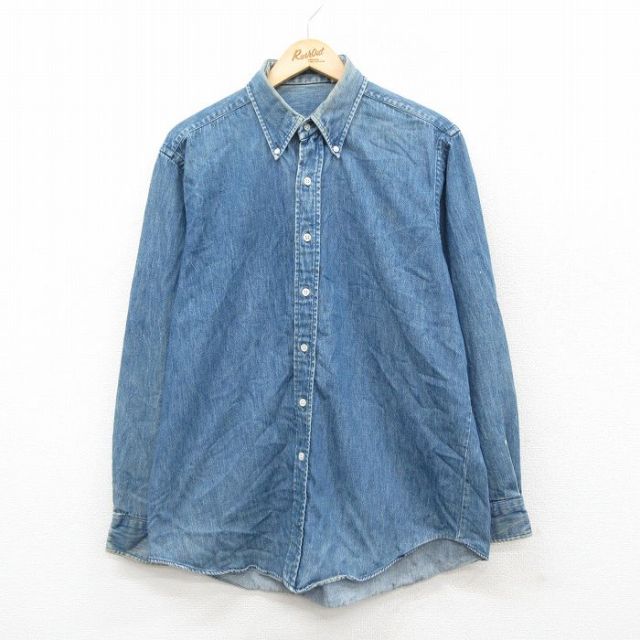 XL★古着 長袖 シャツ メンズ 90年代 90s コットン ボタンダウン USA製 紺 ネイビー デニム 25oct18 中古 トップス