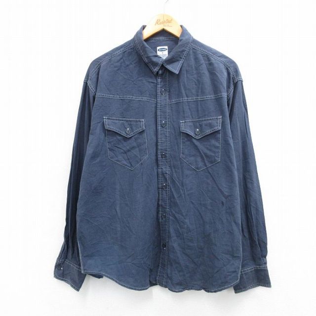 XL★古着 オールドネイビー OLD NAVY 長袖 シャツ メンズ 00年代 00s リネン 紺 ネイビー 25oct21 中古 トップス