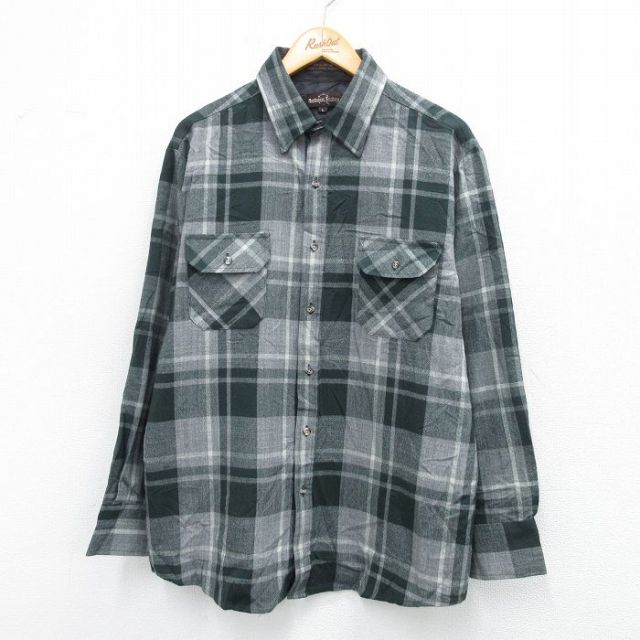 XL★古着 長袖 シャツ メンズ 90年代 90s グレー他 チェック 25oct21 中古 トップス