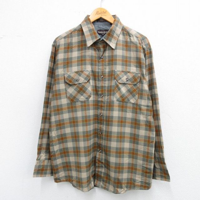 XL★古着 長袖 シャツ メンズ 90年代 90s ベージュ他 カーキ チェック 25oct21 中古 トップス