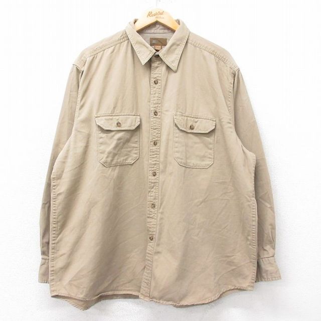 【20%OFF】XL★古着 FADED GLORY 長袖 シャツ メンズ 大きいサイズ ロング丈 コットン ベージュ カーキ 25oct21 中古 トップス