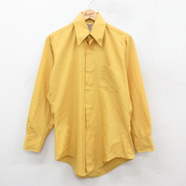 M★古着 長袖 シャツ メンズ 80年代 80s ロング丈 黄 イエロー 25oct21 中古 トップス