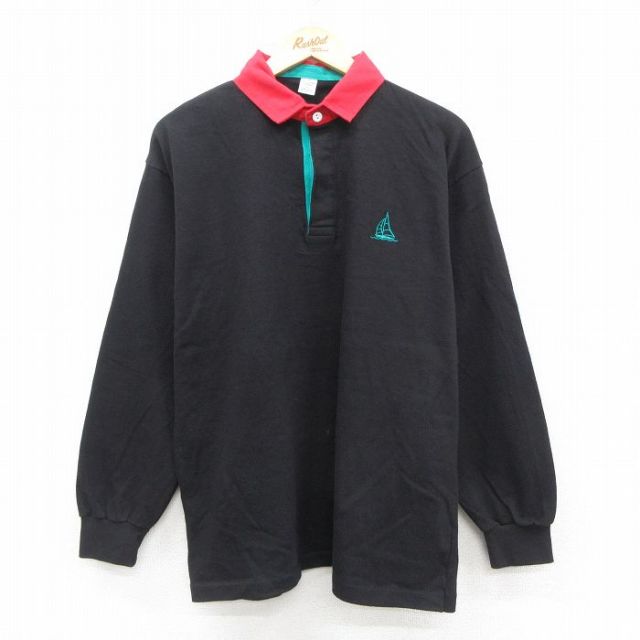 L★古着 長袖 ラガー シャツ メンズ 90年代 90s ヨット コットン USA製 黒 ブラック 25oct21 中古 トップス