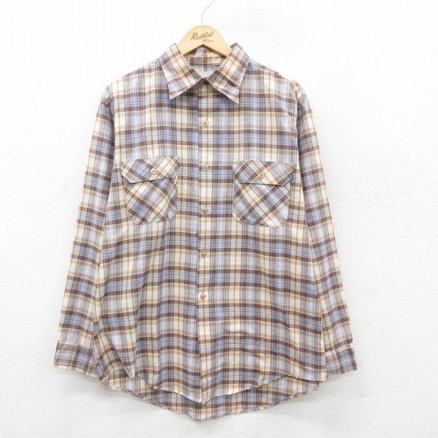 XL★古着 ビッグマック BIG MAC JCペニー 長袖 シャツ メンズ 80年代 80s ベージュ他 カーキ チェック 25oct21 中古 トップス