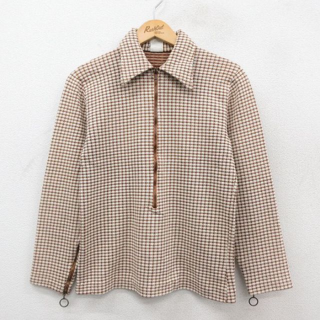 S★古着 ピエールカルダン pierre cardin 長袖 ハーフジップ トップス メンズ 70年代 70s 茶他 ブラウン チェック 25oct21 中古