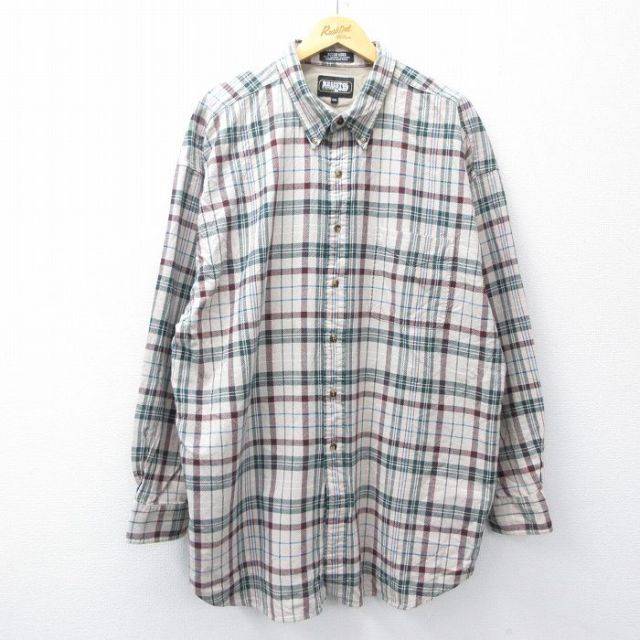 長袖シャツ チェック カーキ XL | 古着