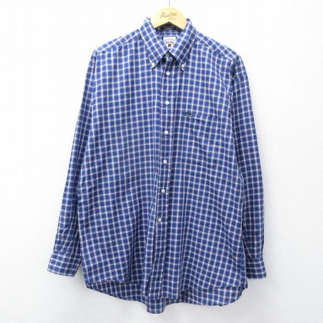 XL★古着 長袖 シャツ メンズ 90年代 90s コットン ボタンダウン USA製 青他 ブルー チェック 25oct24 中古 トップス