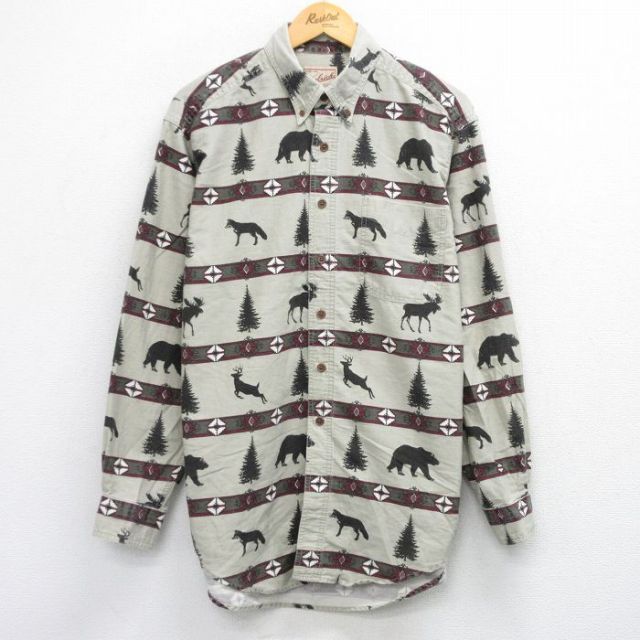 L★古着 ウールリッチ WOOLRICH 長袖 シャツ メンズ 00年代 00s クマ ロング丈 コットン ボタンダウン ベージュ系他 カーキ 【spe】 25oct24 中古 トップス