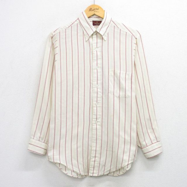 【20%OFF】M★古着 バンヒューセン 長袖 シャツ メンズ 70年代 70s ボタンダウン 薄黄 イエロー ストライプ 25oct29 中古 トップス