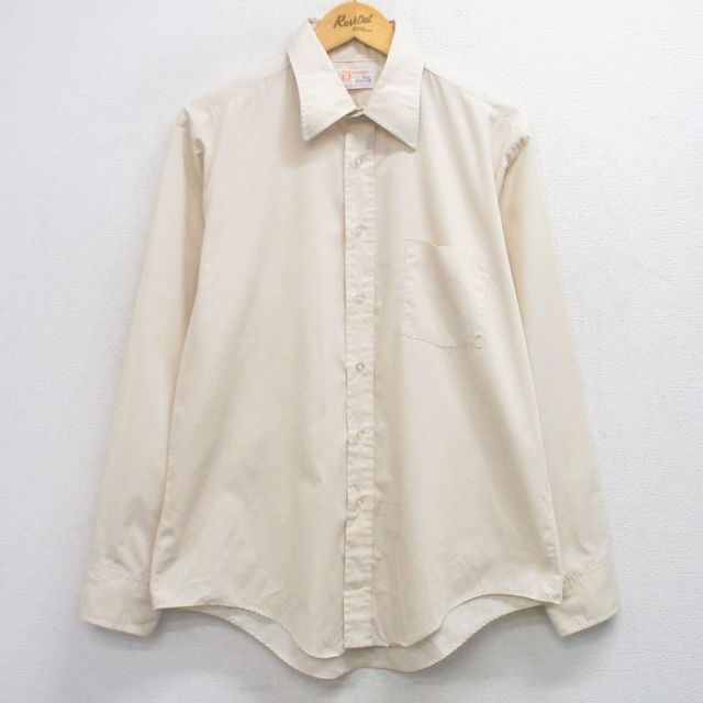 XL★古着 マンハッタン 長袖 シャツ メンズ 90年代 90s USA製 薄ベージュ カーキ 25oct29 中古 トップス