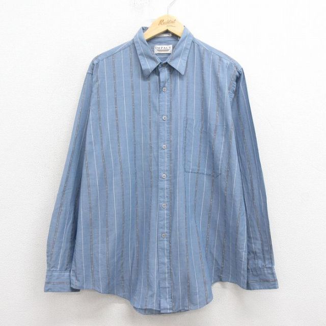 00s 長袖シャツ ストライプ ネイビー XL | 古着