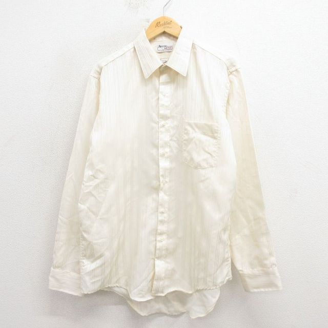 XL★古着 アロー 長袖 シャツ メンズ 80年代 80s USA製 薄ベージュ カーキ ストライプ 25oct29 中古 トップス