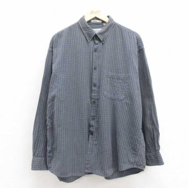 XL★古着 バンヒューセン 長袖 シャツ メンズ 00年代 00s 大きいサイズ コットン ボタンダウン グレー チェック 25oct29 中古 トップス