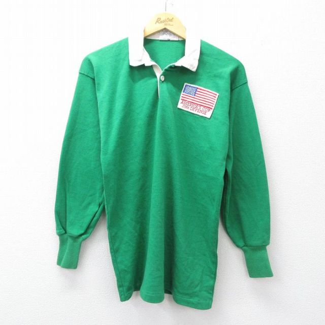 S★古着 カンタベリー 長袖 ラガー シャツ メンズ 80年代 80s 星条旗 緑 グリーン 25oct30 中古 トップス