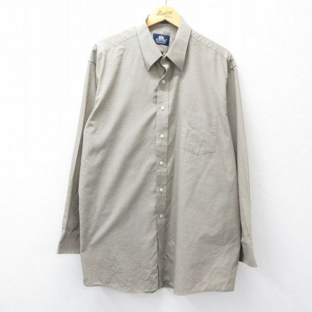 XL★古着 長袖 シャツ メンズ 大きいサイズ ベージュ系 カーキ 25oct30 中古 トップス