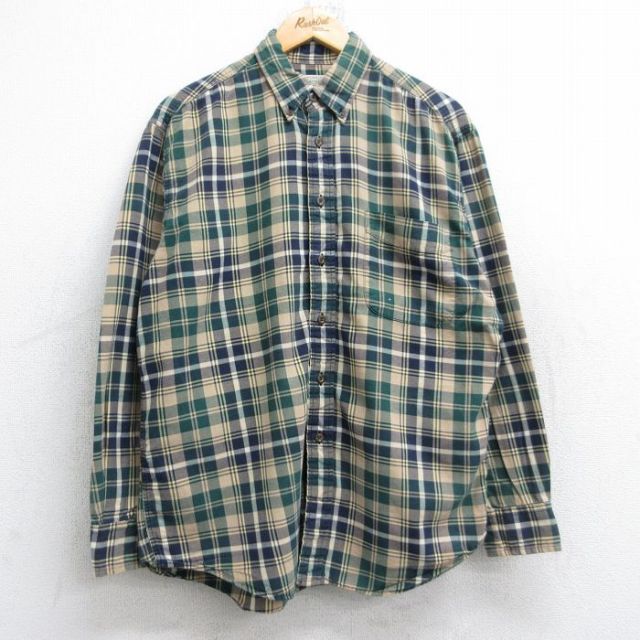 L★古着 セントジョンズベイ 長袖 シャツ メンズ 00年代 00s コットン ボタンダウン ベージュ他 カーキ チェック 25oct31 中古 トップス