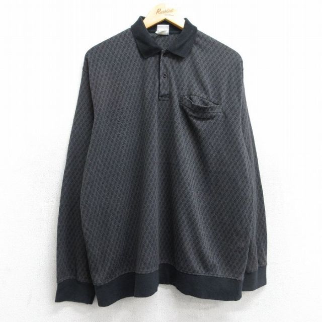 XL★古着 HABAND 長袖 ポロ シャツ メンズ 黒他 ブラック 25oct31 中古 トップス