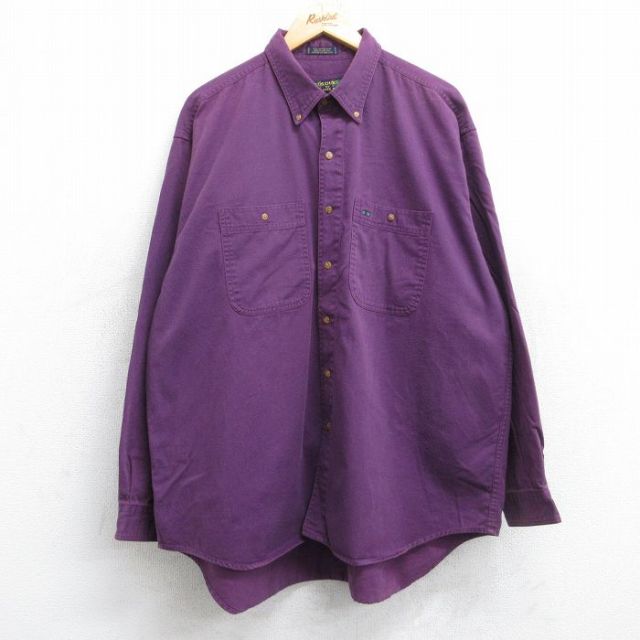 XL★古着 長袖 シャツ メンズ 00年代 00s 大きいサイズ コットン ボタンダウン 紫 パープル 25oct31 中古 トップス