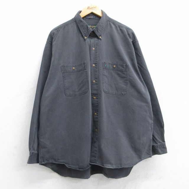XL★古着 長袖 シャツ メンズ 00年代 00s 大きいサイズ コットン ボタンダウン 黒 ブラック 25oct31 中古 トップス