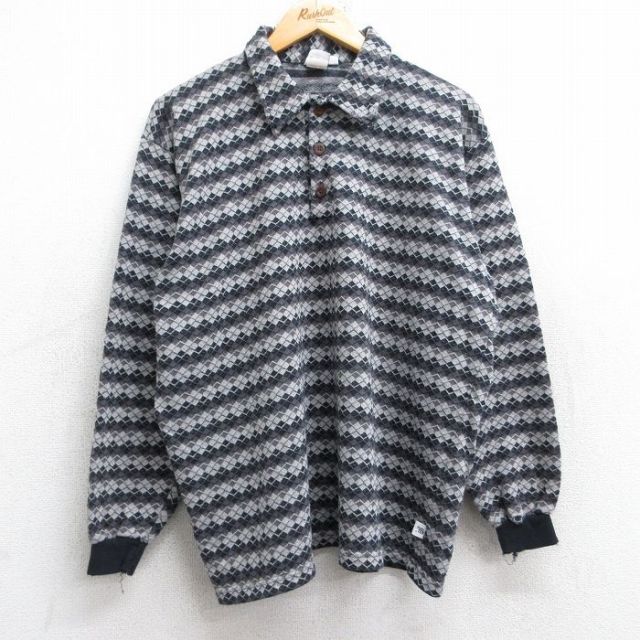 80s 長袖ポロシャツ 総柄 グレー XL | 古着